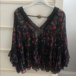 Free People Black Floral Top